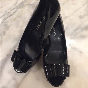 Franco Sarto Black Patent Open Toe Pump